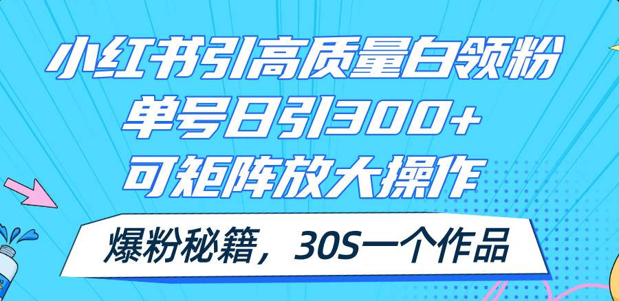 小红书引高质量白领粉，单号日引300+，可放大操作，爆粉秘籍！30s一个作品网创吧-网创项目资源站-副业项目-创业项目-搞钱项目网创吧