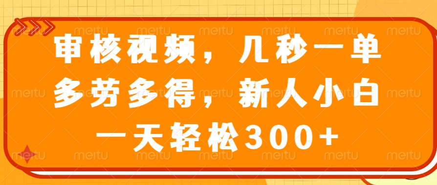 审核视频项目，几秒一单，多劳多得，新人小白一天轻松300+网创吧-网创项目资源站-副业项目-创业项目-搞钱项目网创吧